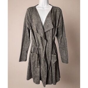 Ivoire‎ Cardigan Jacket Women XL Gray Plaid Open Front Drawstring Waist Pockets